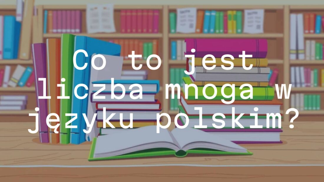 A group of colorful books on a wooden table, symbolizing plural nouns in Polish language, educational and clean background, illustrative style.