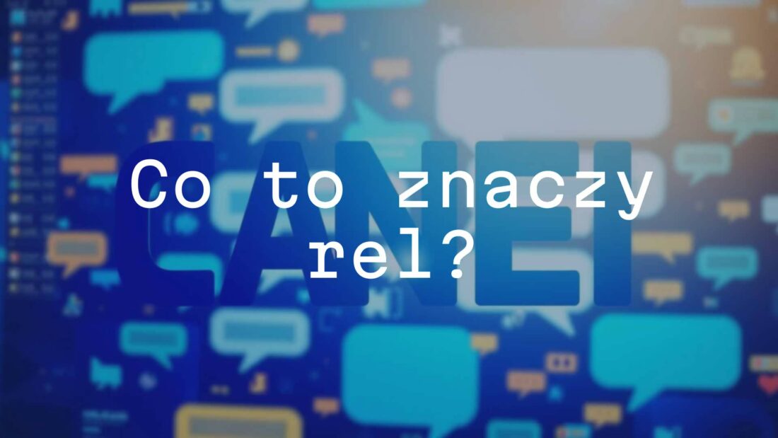 Youthful slang word 'rel' displayed in bold typography, modern digital background with chat bubbles, vibrant colors, relatable vibe.