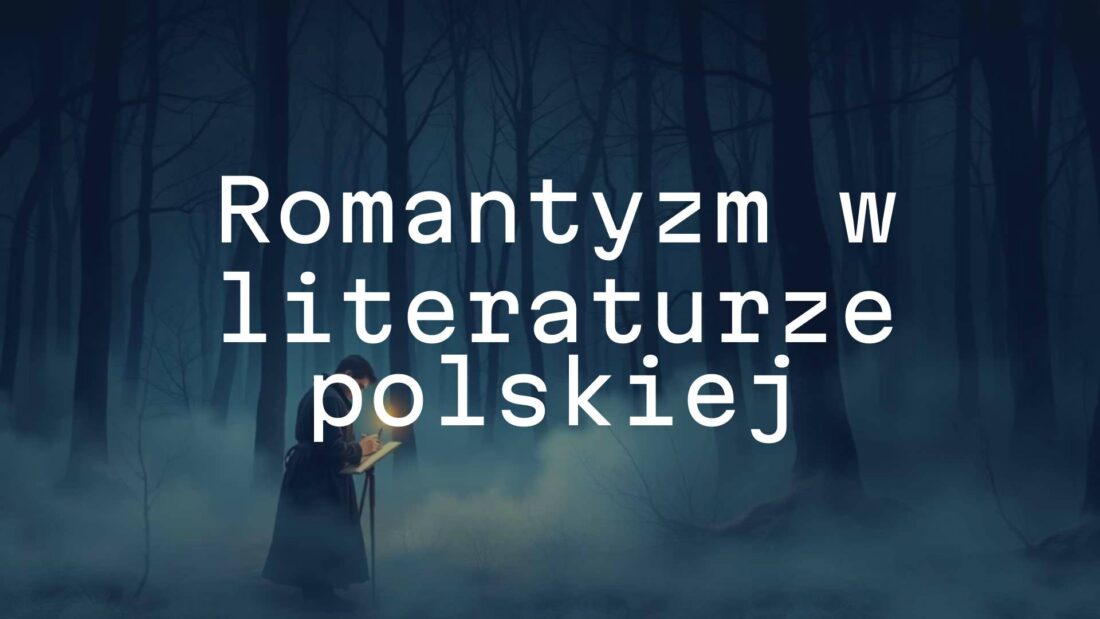 Romantic era Polish literature, dramatic and emotional scene, misty forest, a lone poet writing by candlelight, national symbolism, historical ambiance, melancholic mood, painterly style.