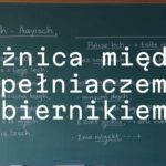 A chalkboard with Polish grammar rules, focusing on dopełniacz and biernik cases, written in Polish, educational atmosphere, realistic.