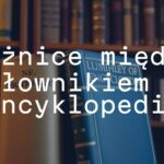 A dictionary and an encyclopedia side by side on a wooden bookshelf, cozy library lighting, realistic.